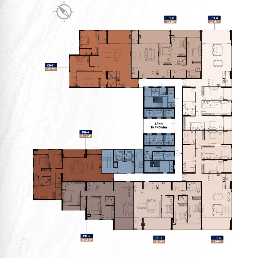 Mặt bằng tầng penthouse điển hình La Perle Heritage